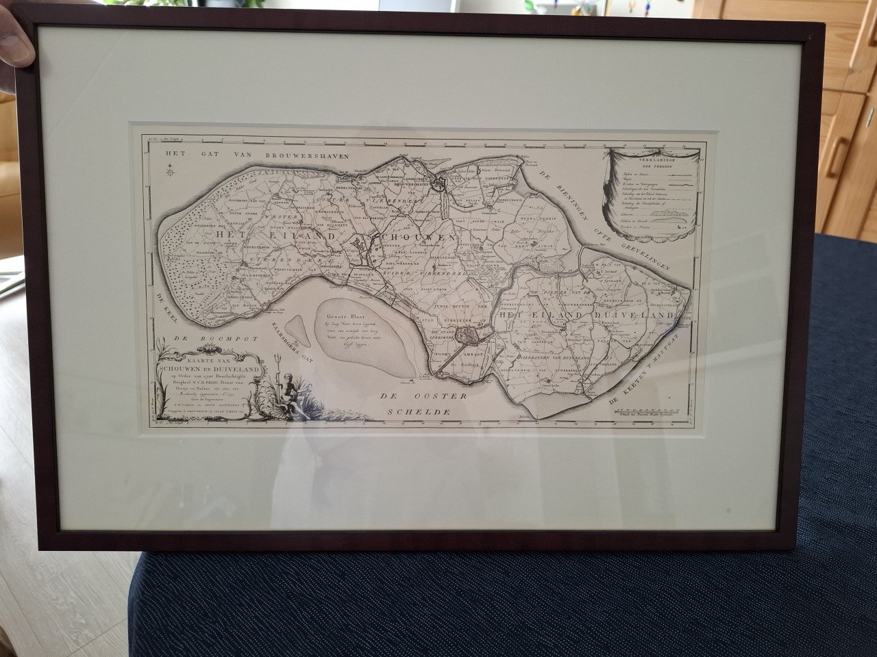 Kaart Schouwen-Duiveland -Repro -jaartal 1752 . Hattinga kaart. Heel mooi