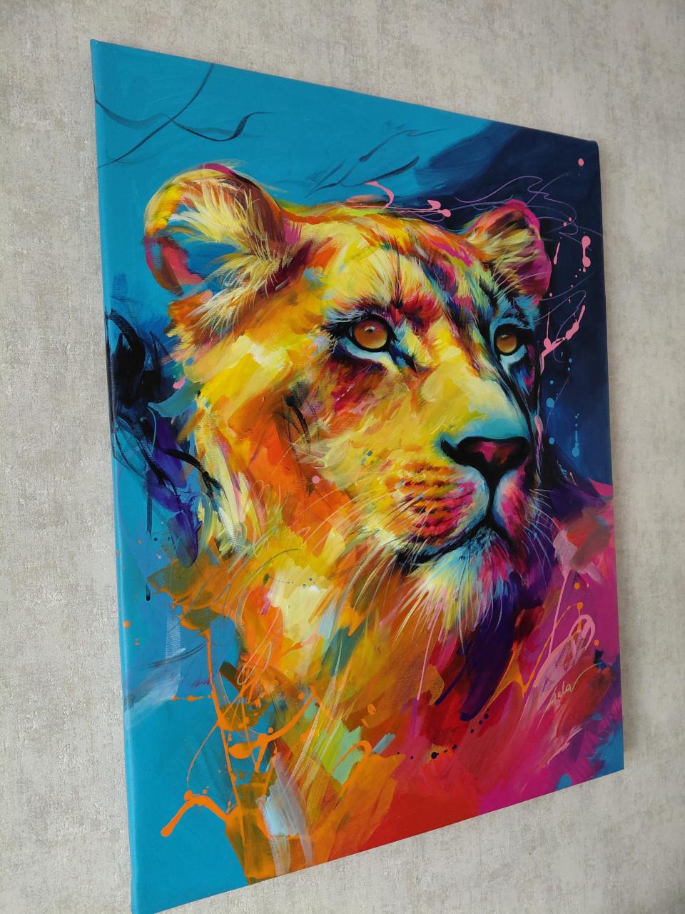 Uniek Acrylschilderij van Galya Bukova : Lioness