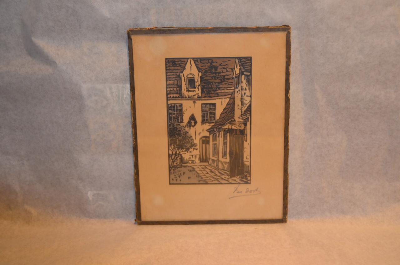 4 Etsjes gesign. 'van Oost' dorps / stadsgezichten