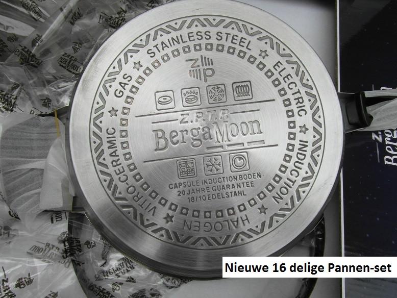 PANNEN UITZET RVS 16 delig NIEUW voor gas-inductie-keramische plaat+elektra