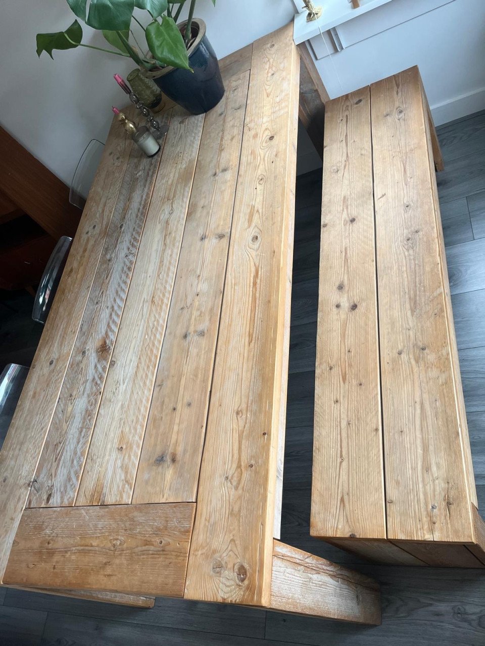 Steigerhouten eettafel met bankje