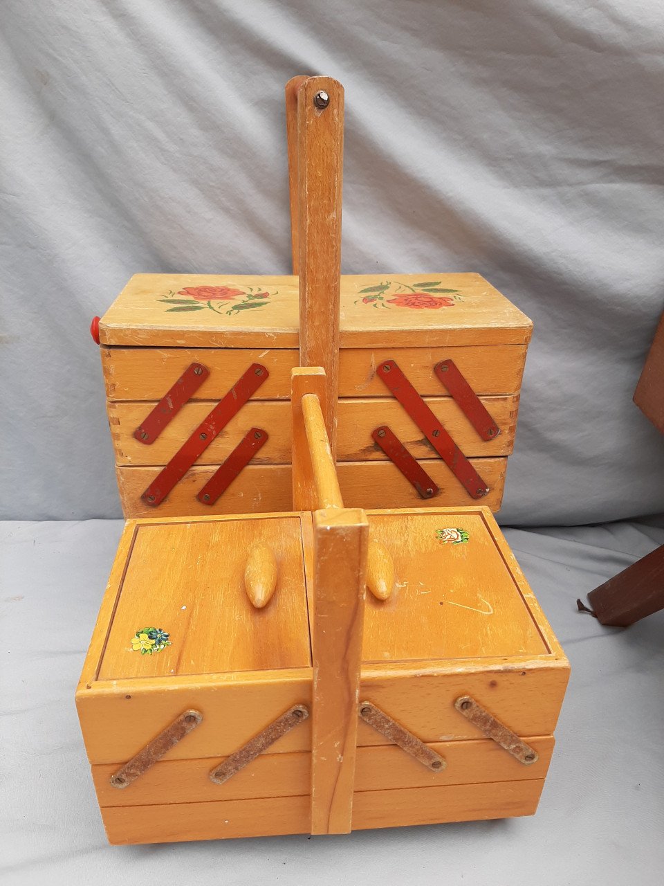 3 oude houten naaidozen