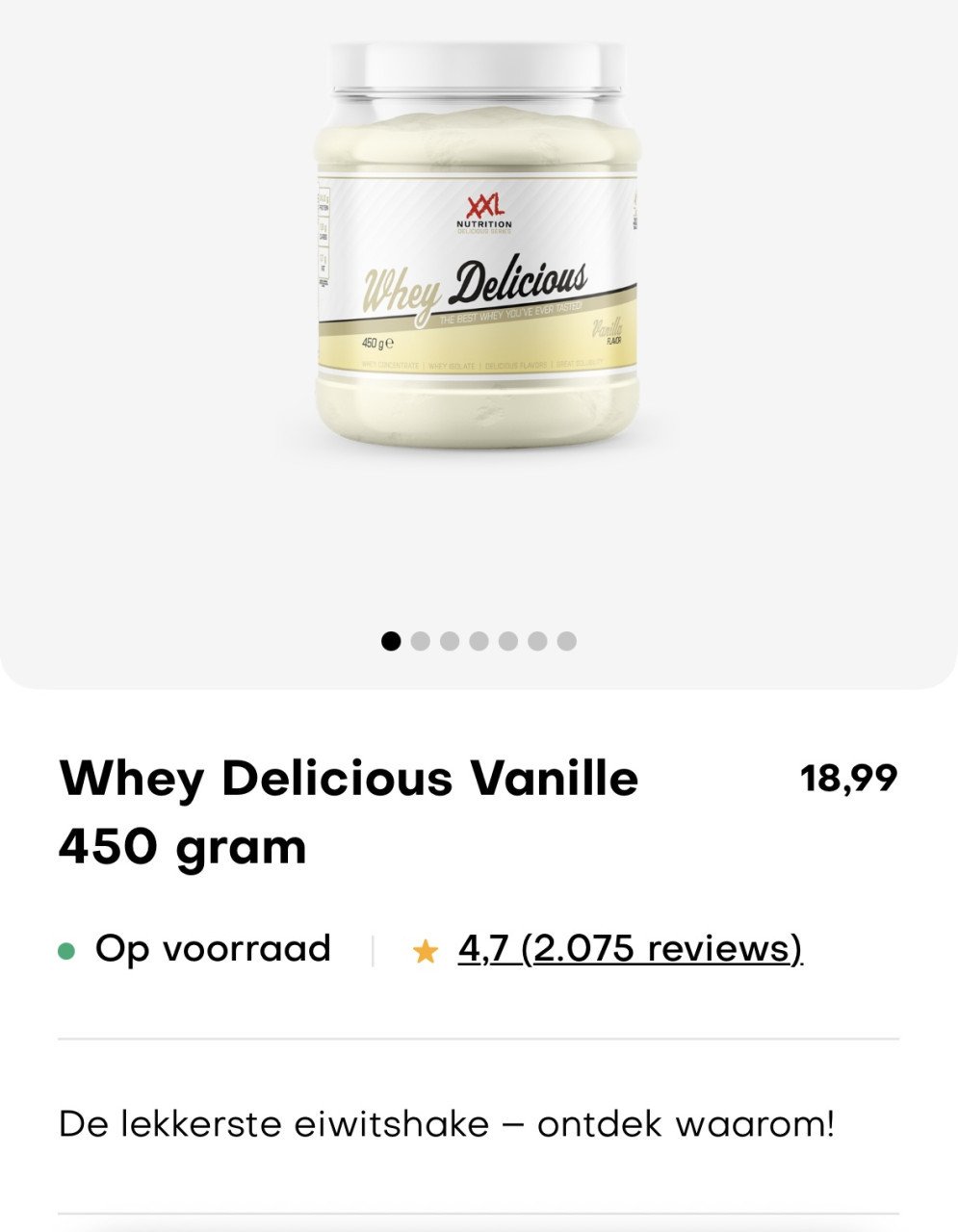 Whey delicious vanille 450 gram - nieuw!