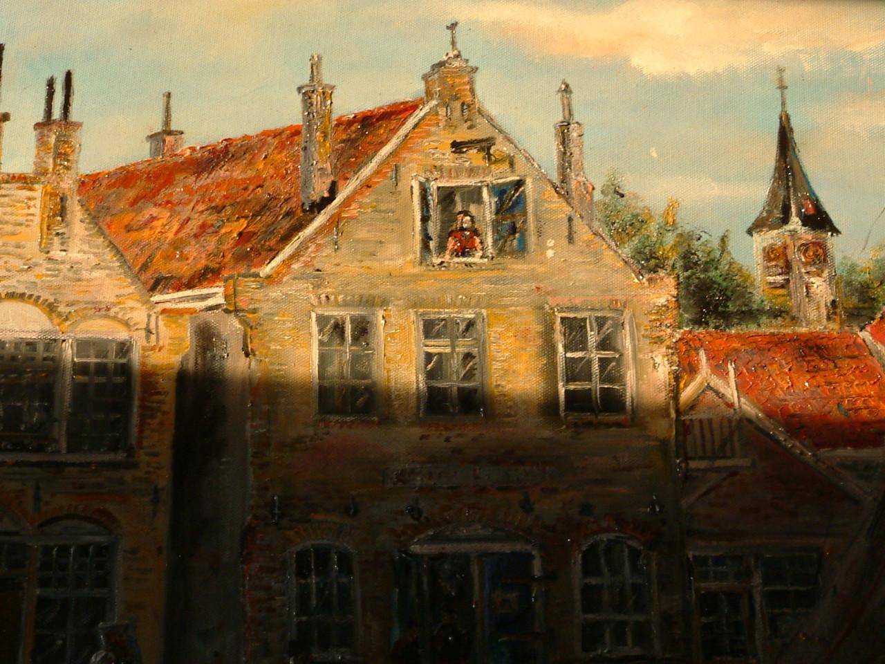 Zuiderzee botters in de haven   140 x 80 cm  olie verf  Jac Caljouw