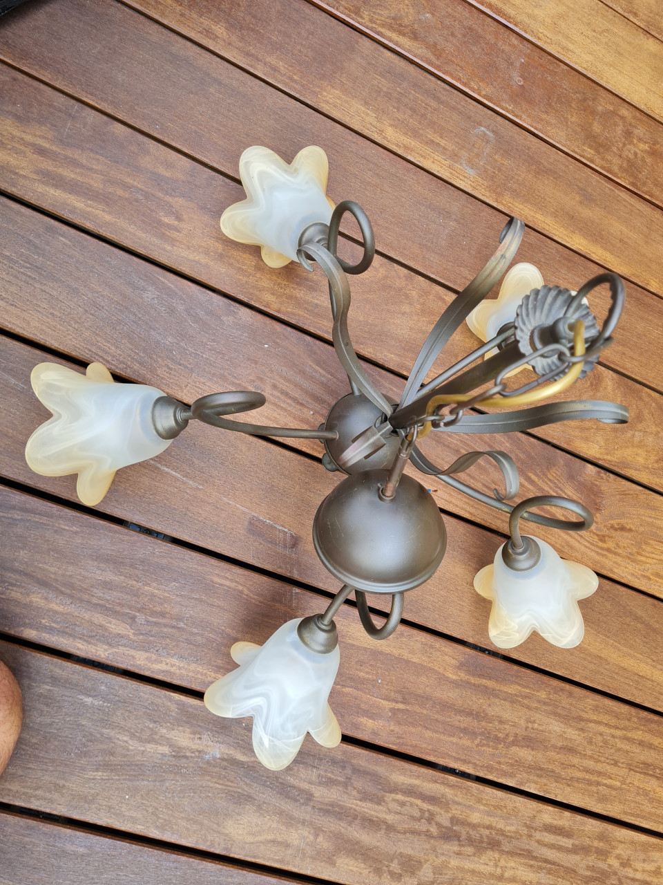 Antieke kroonluchter met 5 armen en bloemen ( Lucide)