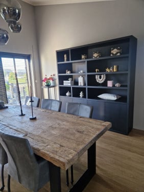 6 schitterende lederen eetkamer stoelen, Grijs