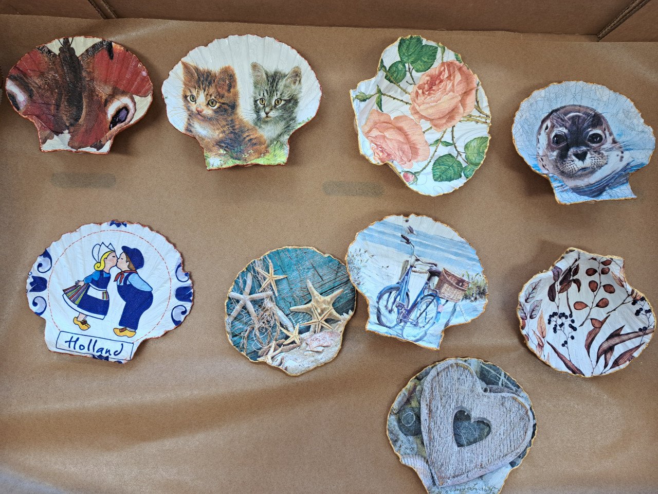 Workshop Decoupage combi oesterschelpen en Sint-Jacobsschelpen 22 augustus