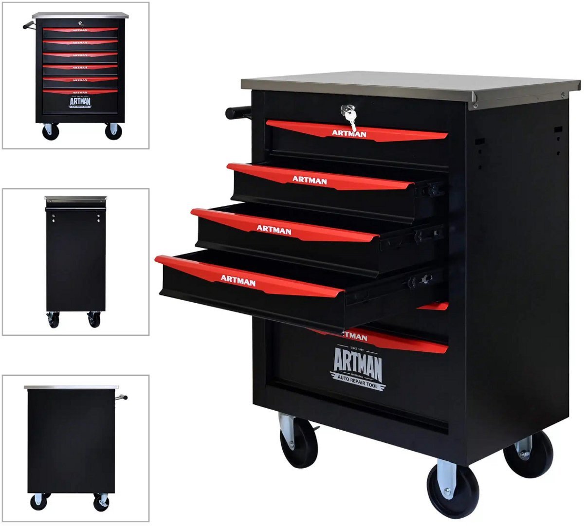 Artman Gereedschapswagen met 6 Lades – Zwart/Rood