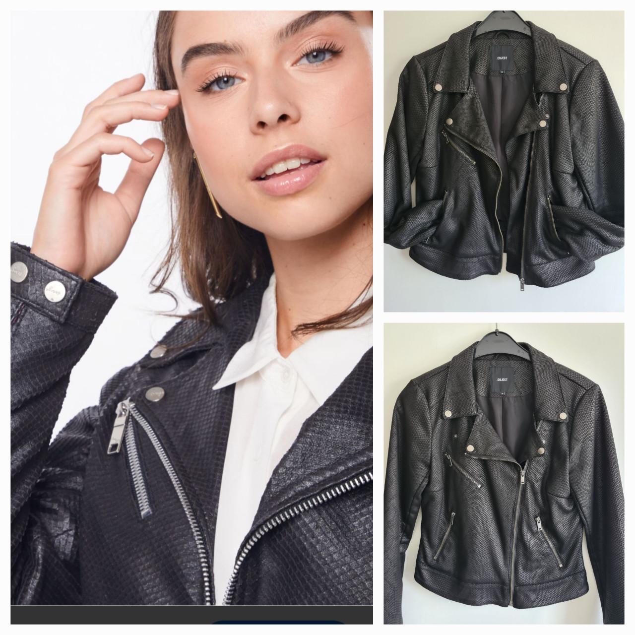 Object zwart imitatie leren bikerjasje Maat M