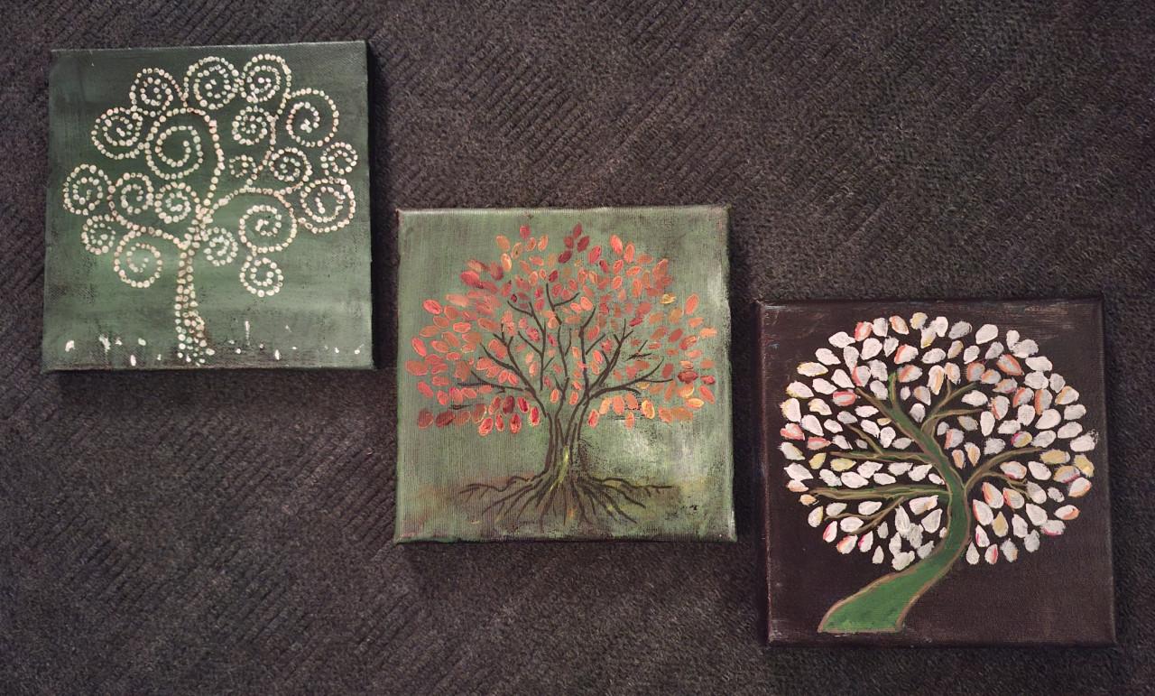 Drieluik van drie schilderijtjes, 20x20cm, op canvas
