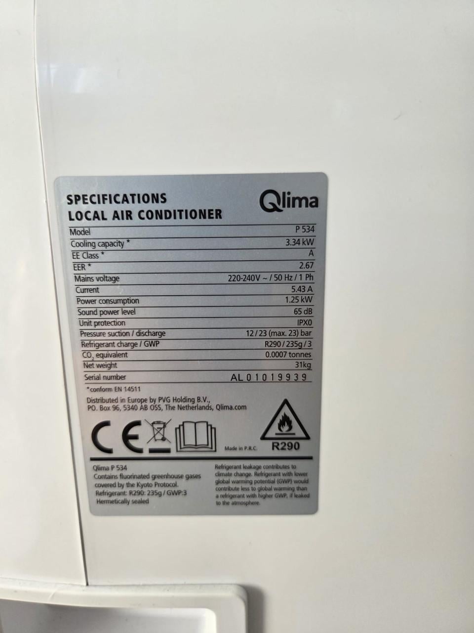 Mobiele airco te koop Qlima P534