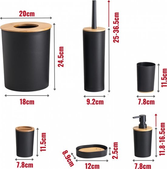 6 Delige Badkamer set Mat Zwart