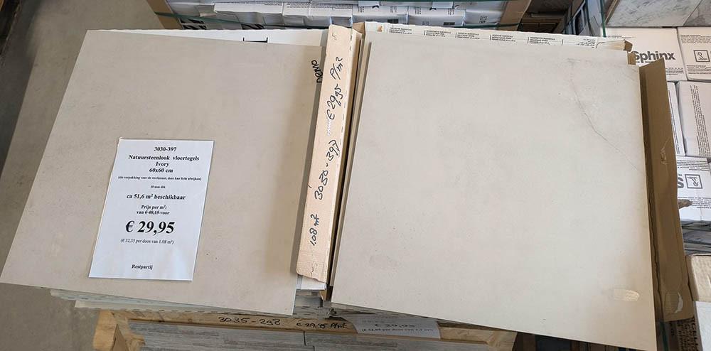 3030-397 Natuursteenlook tegels, ivoorkleur, 60x60 cm, van € 48,15 van