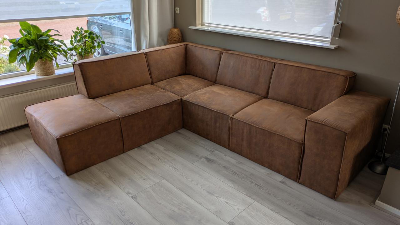 Hoekbank Monet in beige/cognac