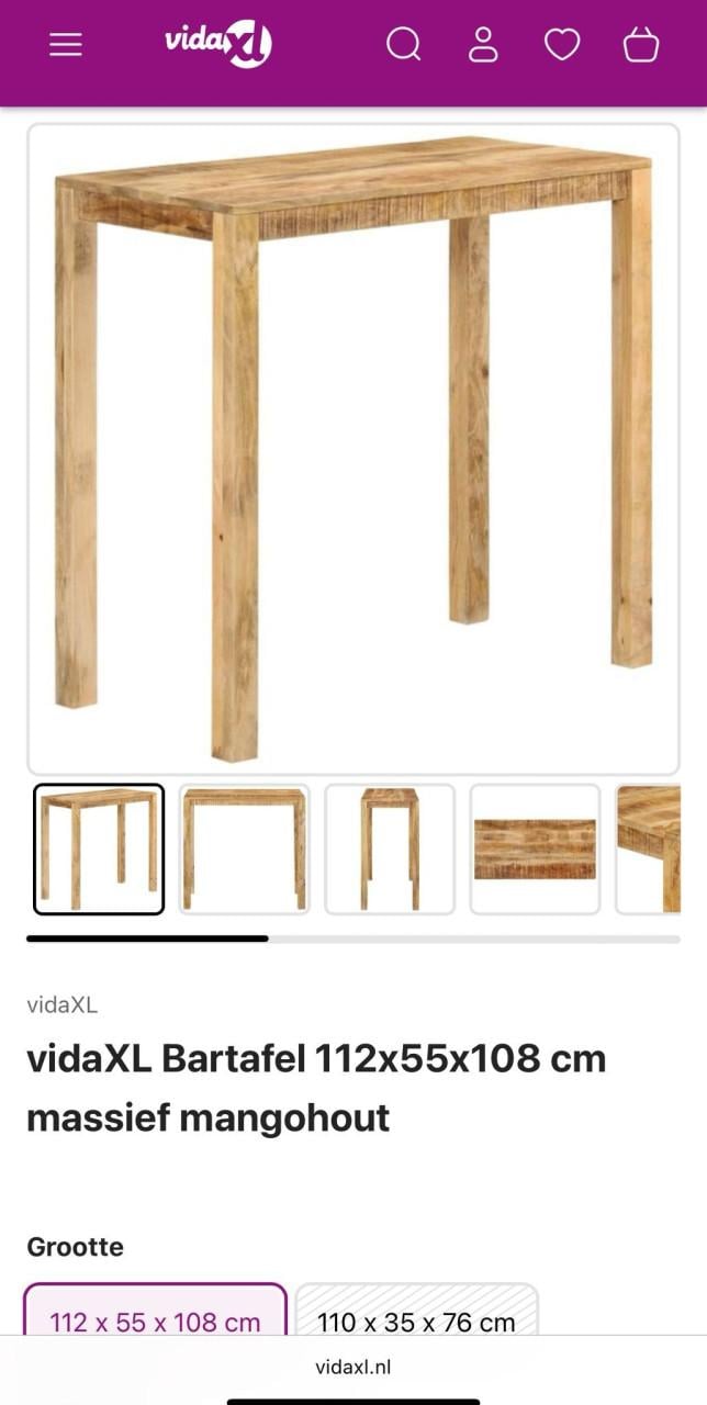 Vida XL Bartafel van mangohout