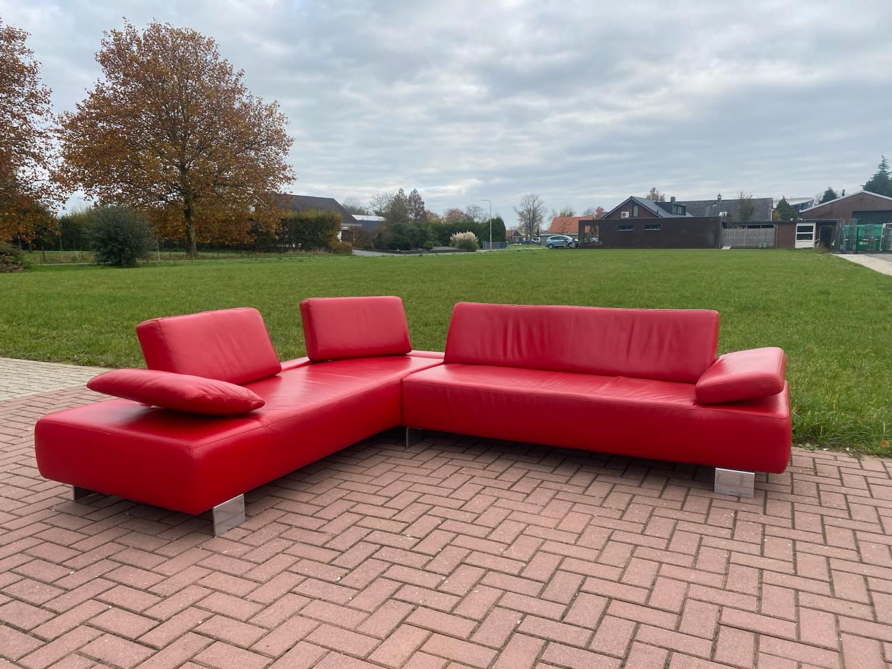 GRATIS LEVERING HEEL NL Montel Rode Echt Leer Hoekbank