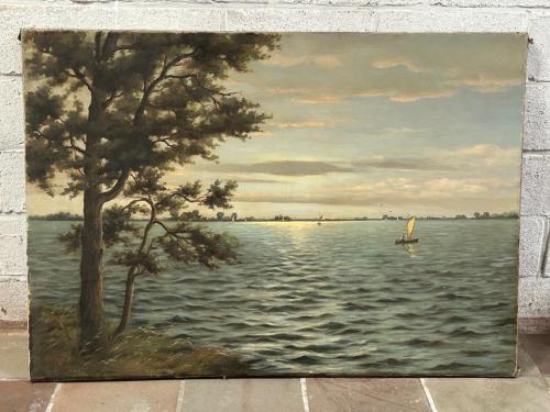 Schilderij plasgezicht met zeilboot Willem de Kok te koop