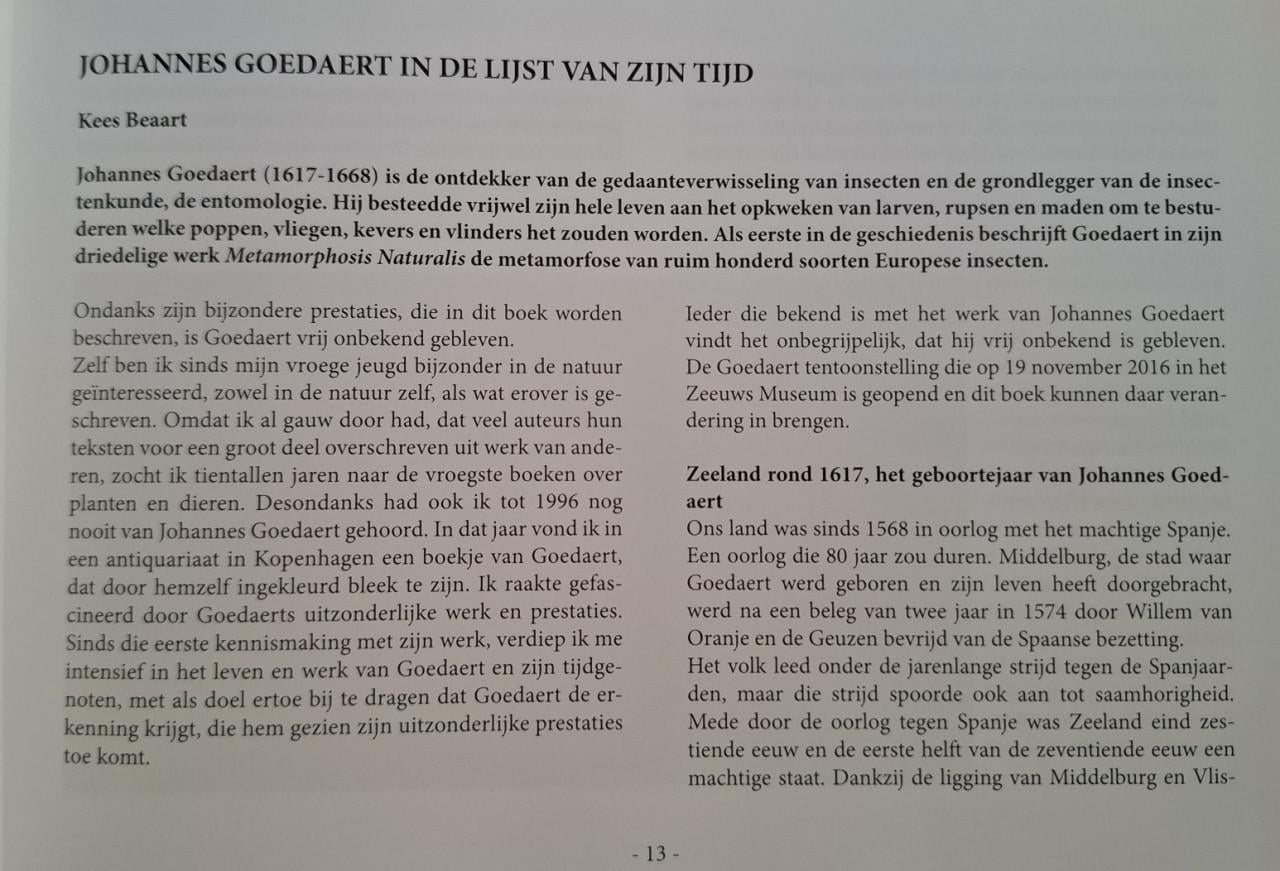 Johannes Goedaert, fijnschilder en entomoloog. Door Kees Beaart e,a,