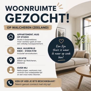Woonruimte gezocht op Walcheren (Zeeland)