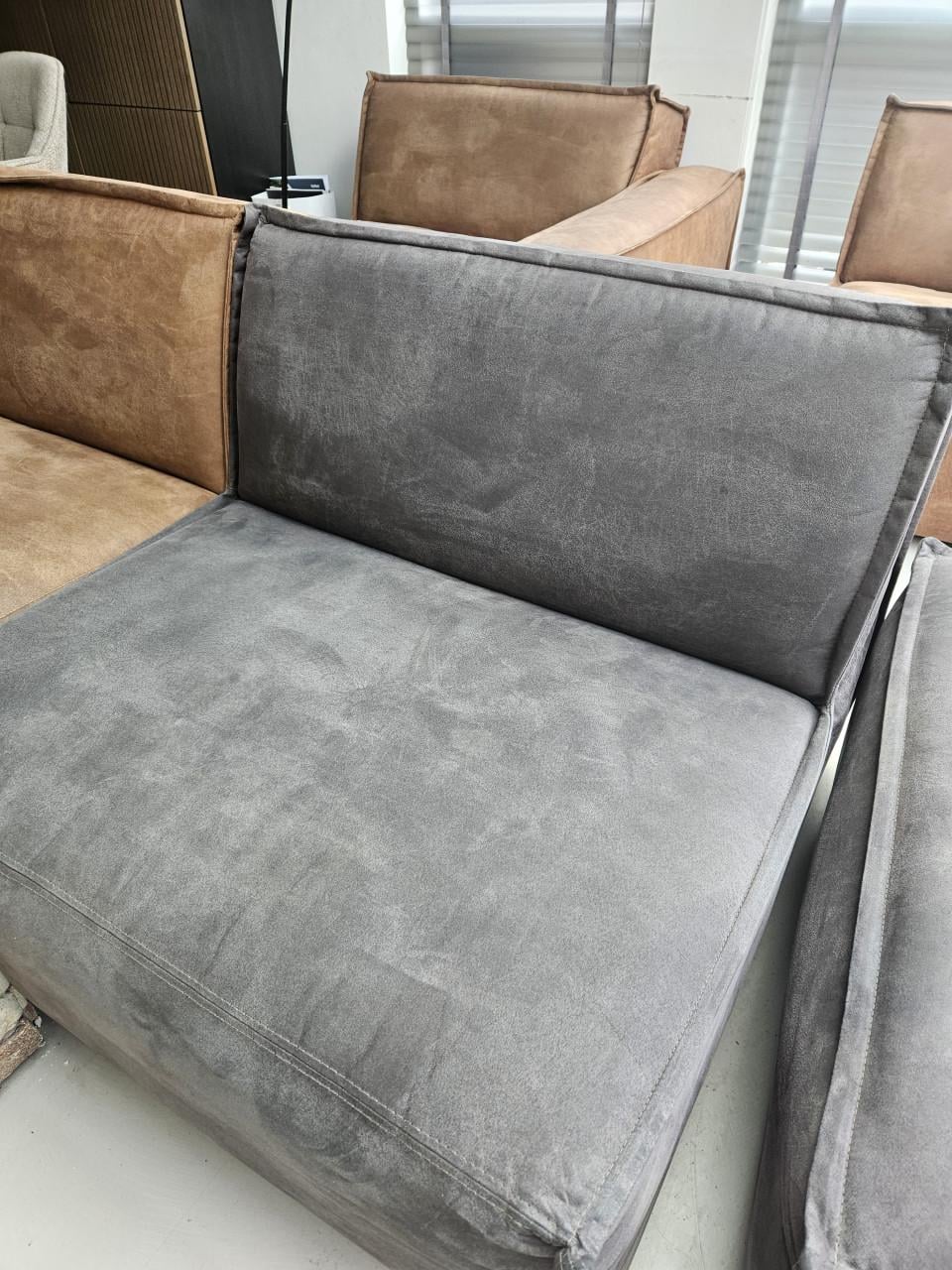 Modulaire hoekbank cognac en antraciet