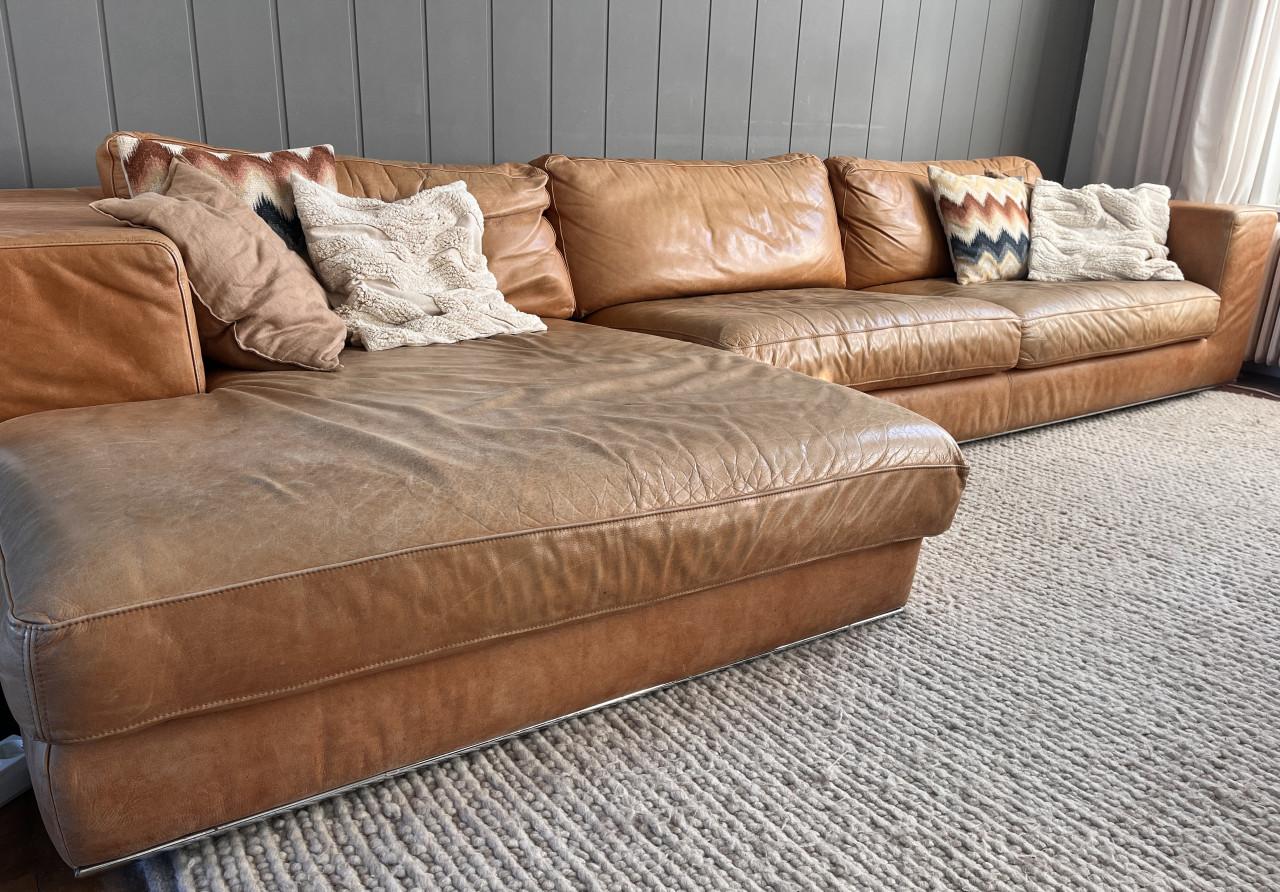 Hoekbank, cognac leer