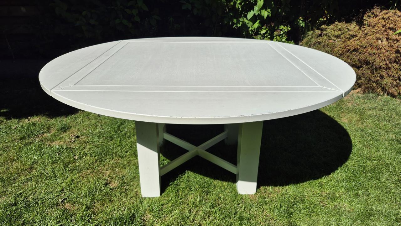 Massief eikenhouten eettafel, wit gespoten, inklapbaar