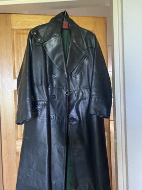 Lange zware vintage leren jas, xl/xxl, motor solex brommer