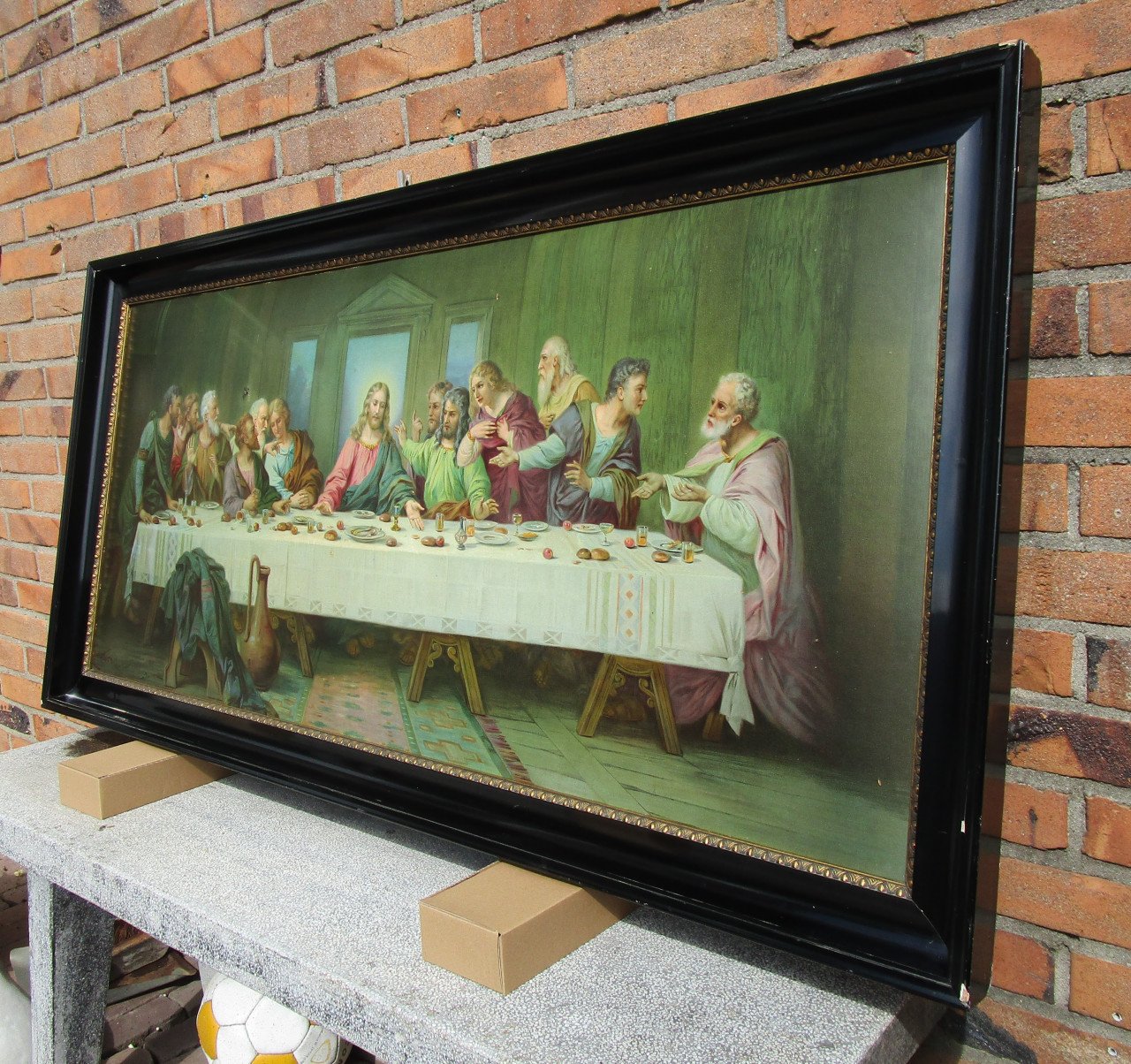 Prent van Het laatste avondmaal in een mooie zwarte lijst.