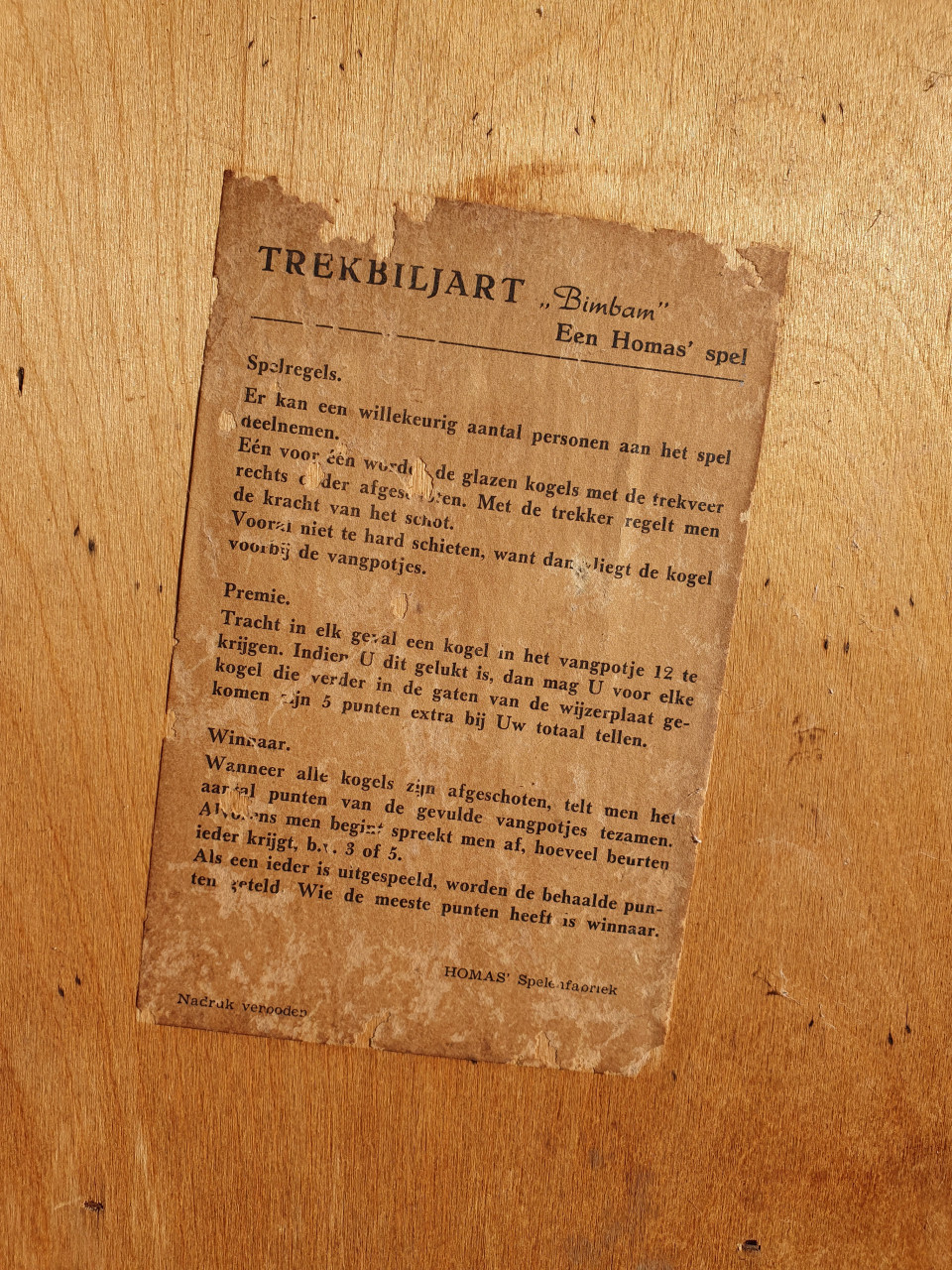 Grappig vintage trekbiljart / knikkerspel van het merk HOMAS - Hout...