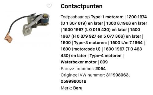 Onderdelen Kever 1200