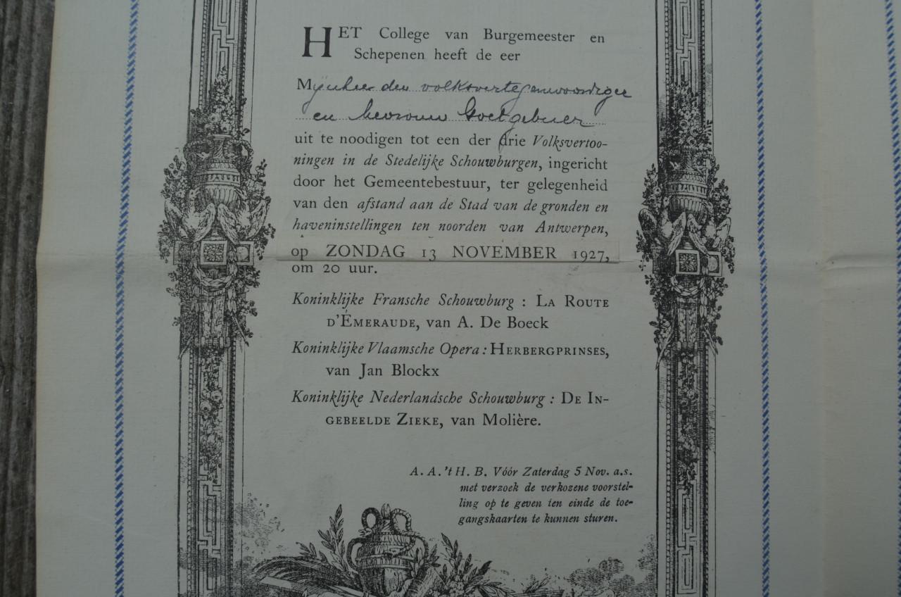 Officiële uitnodigingen Burgemeester Antwerpen 1927