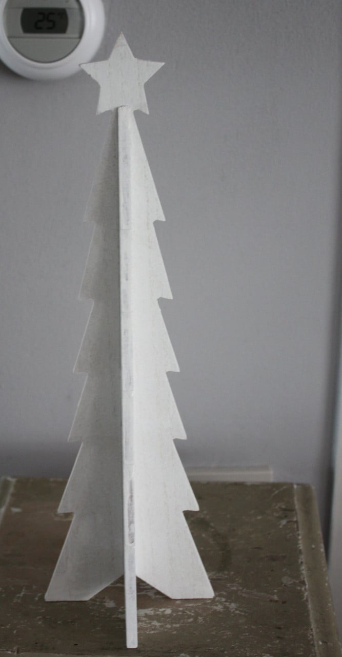 Set van 2 witte houten kerstbomen