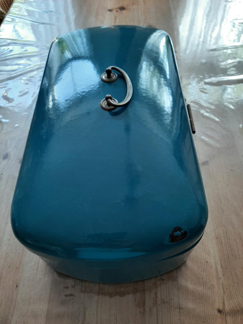 BROCANTE - EMAILLE BROODTROMMEL - KLEUR  PETROLBLAUW