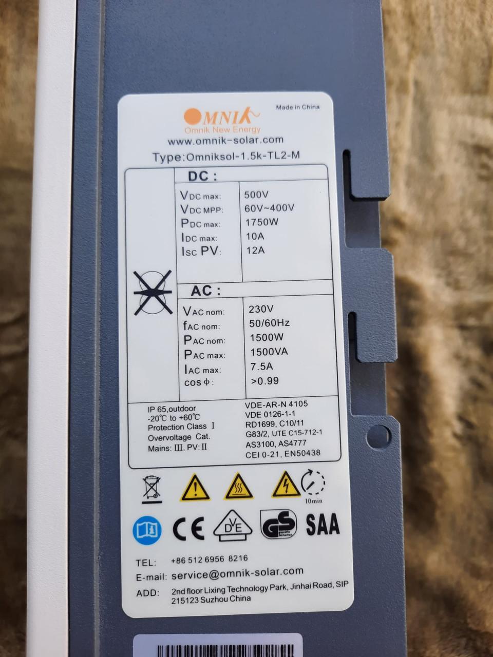 PV omvormer Omnik 1.5k - TL2 -M