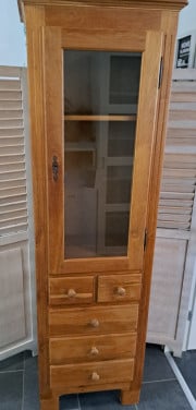 🌞 Mooie oude massief eiken hoge kast met vitrinegedeelte en 5 laden 🌞