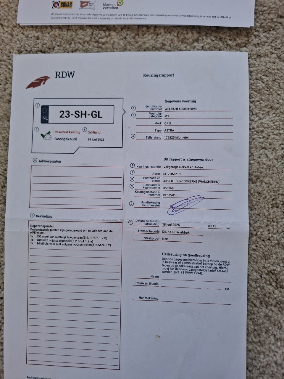 Opel astra 1.6 met klepsysteem