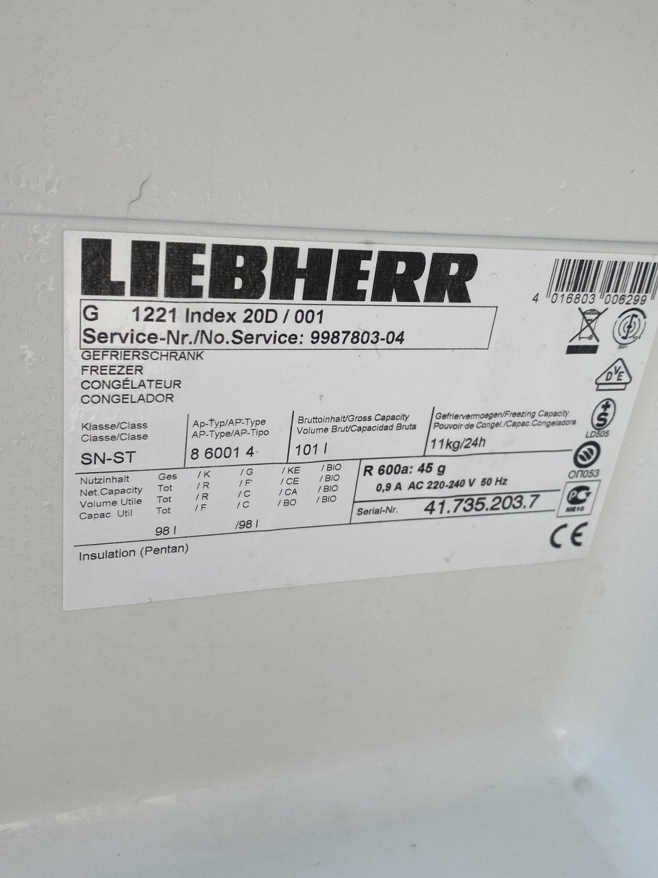 Liebherr g1221 diepvrieskast tafelmodel