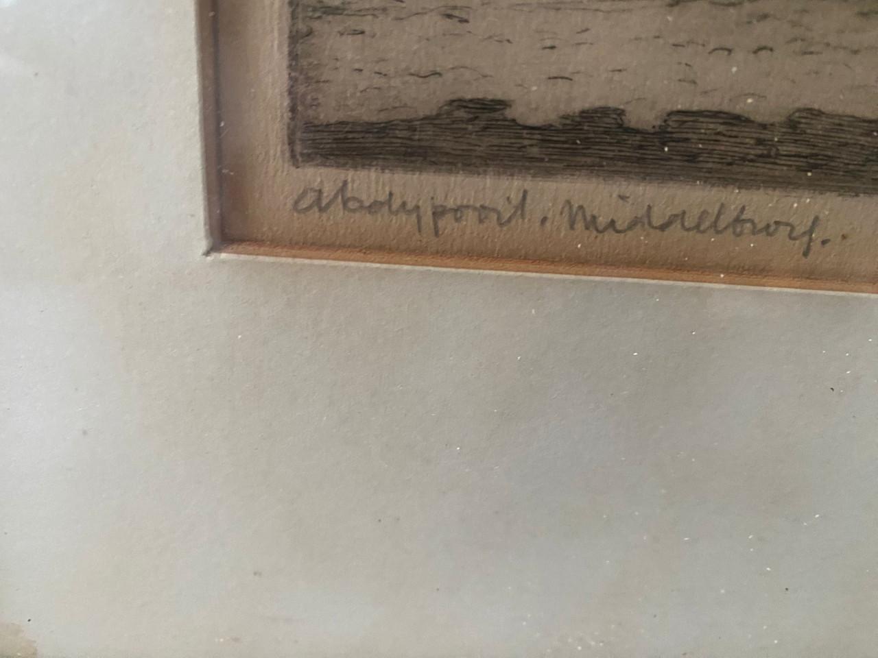 Mooie ets van abdijpoort Middelburg van Louis Heymans