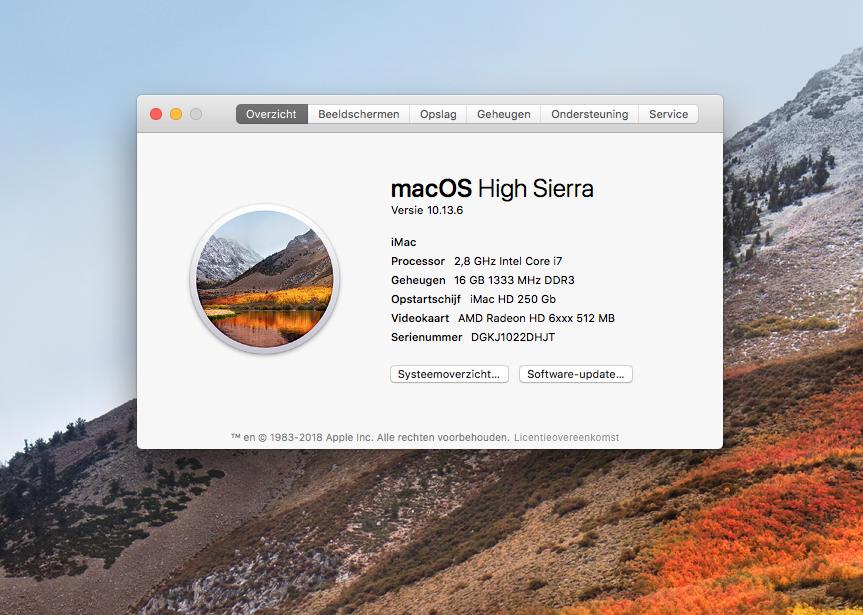 Apple iMac 21" met 16 Gb, SSD 250 Gb en HD 2 Tb