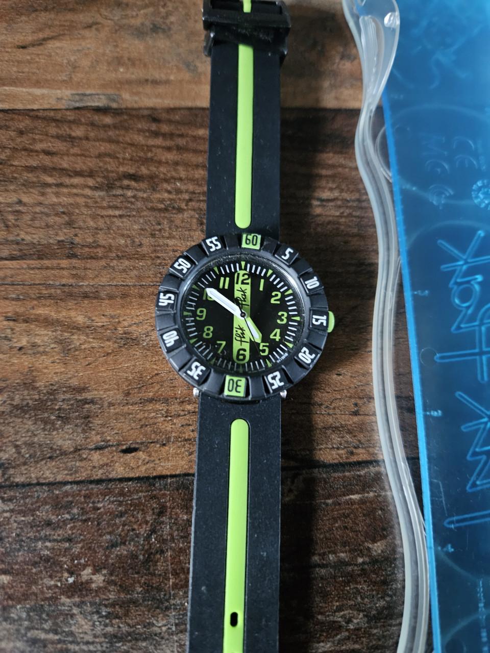 Zgan Flik Flak Green ahead - Zwart/Groen Kinderhorloge