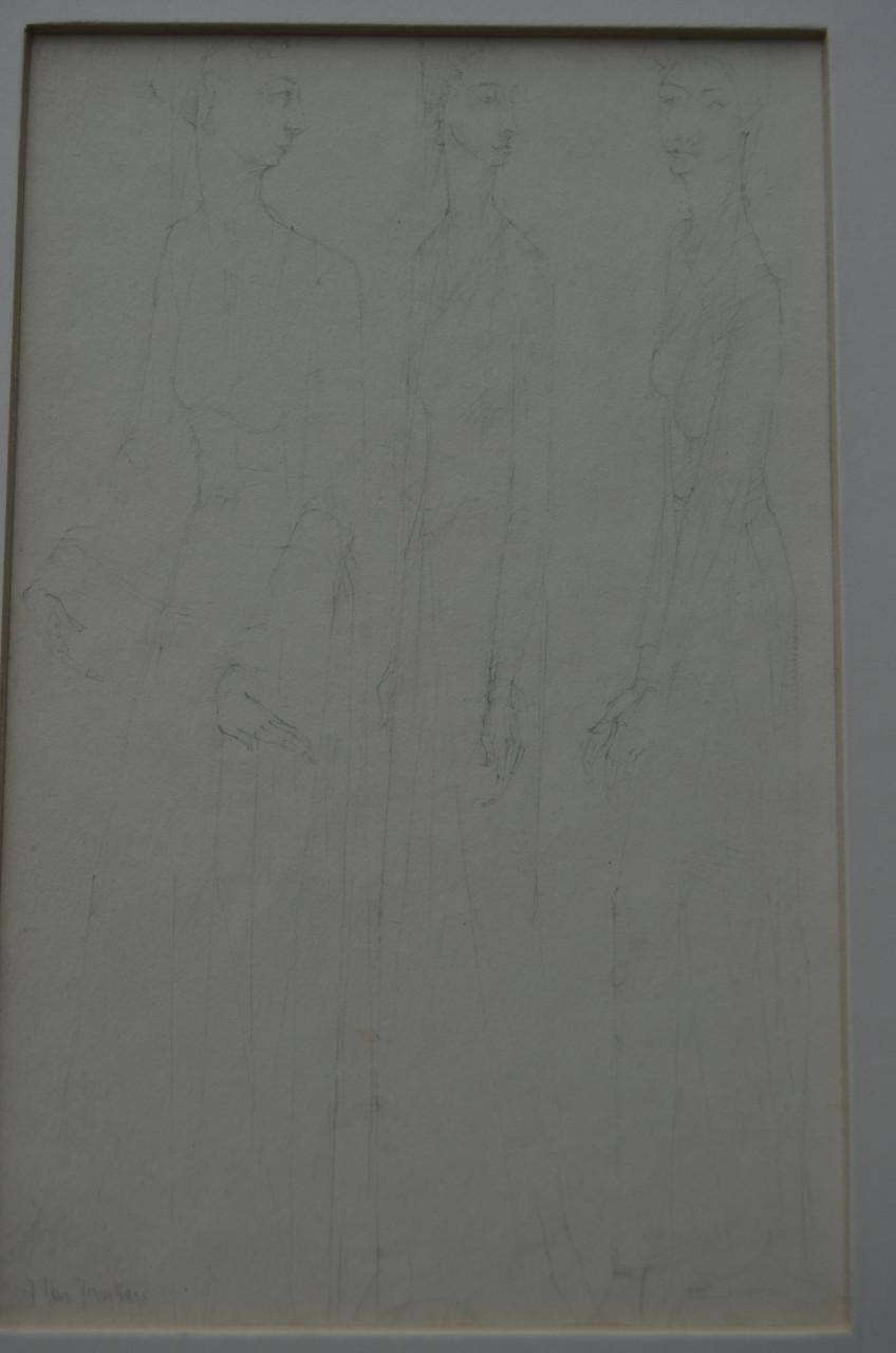 Ets/grafiek uitgemergelde mensen gesig. Jansen + 2 schetsen