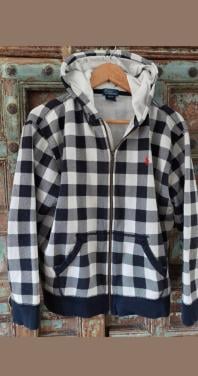 Ralph Lauren hoodyvest mt large zwart/wit geblokt