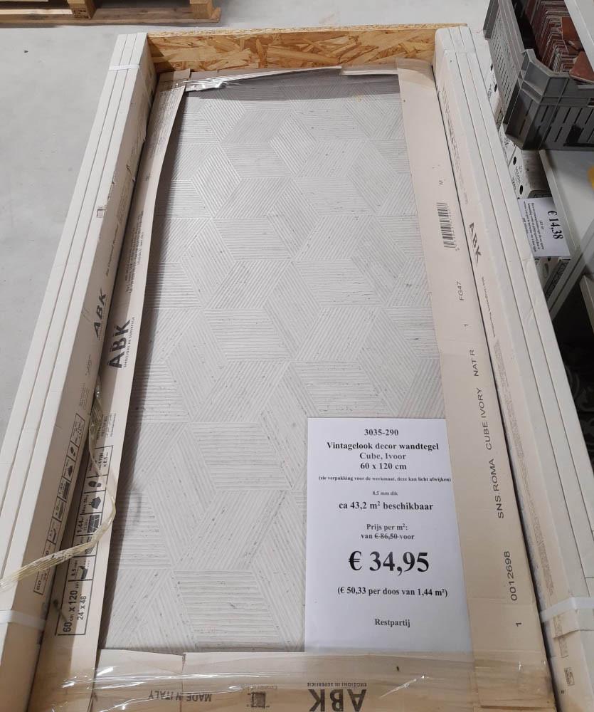 3035-290 vintagelook decortegel met reliëf, 60x120 cm, prijs per m²