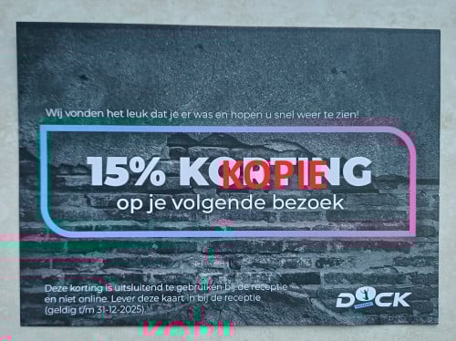 Kortingsbon ( 15 procent)  voor Dock Fun en Event Center in Vlissingen