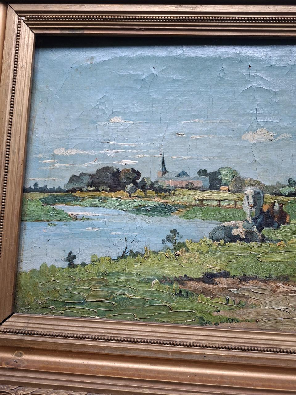 Schilderij landschap uit 1918 gesigneerd