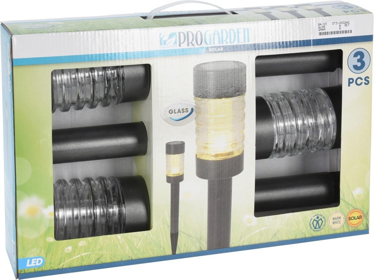 Solarlamp RVS Glas Antraciet 3 stuks buiten verlichting
