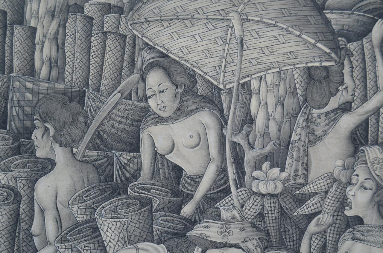 Twee prachtige enorme Balinese schilderijen, pendanten, gesigneerd