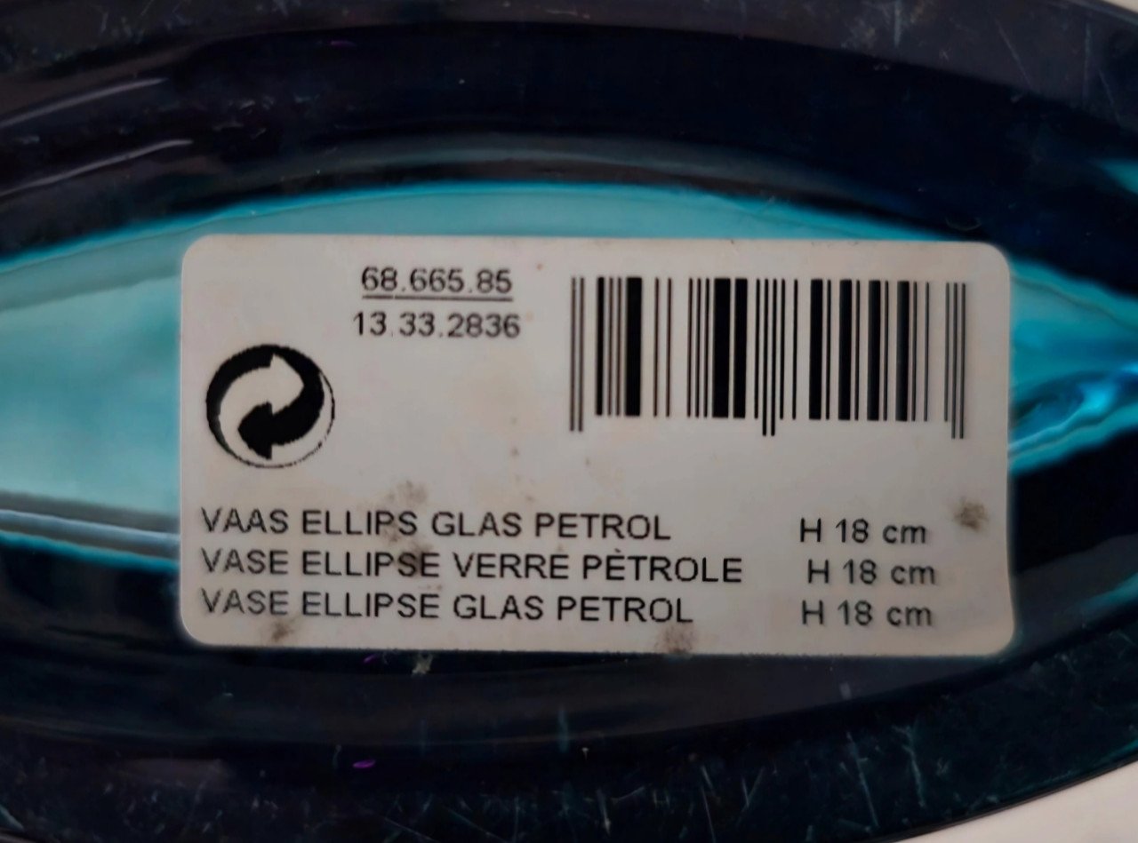Ovale turquoise vaas van dik glas