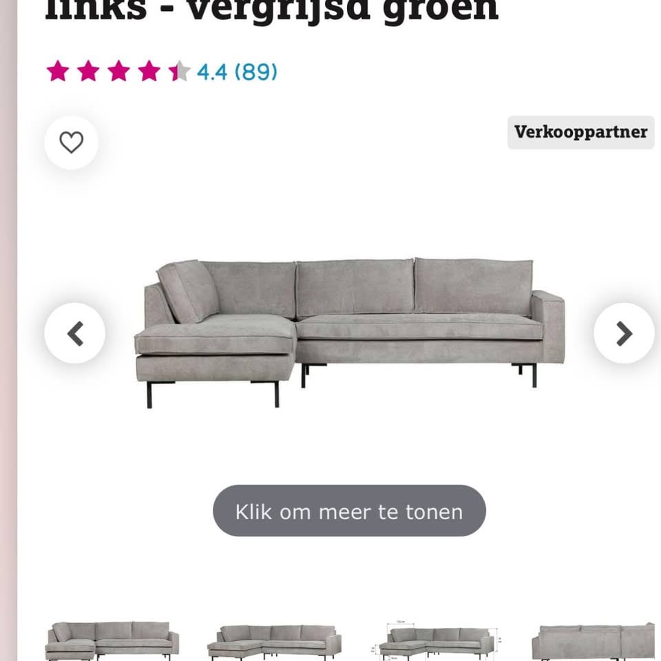 WOOOD hoekbank Arwin links - vergrijsd groen