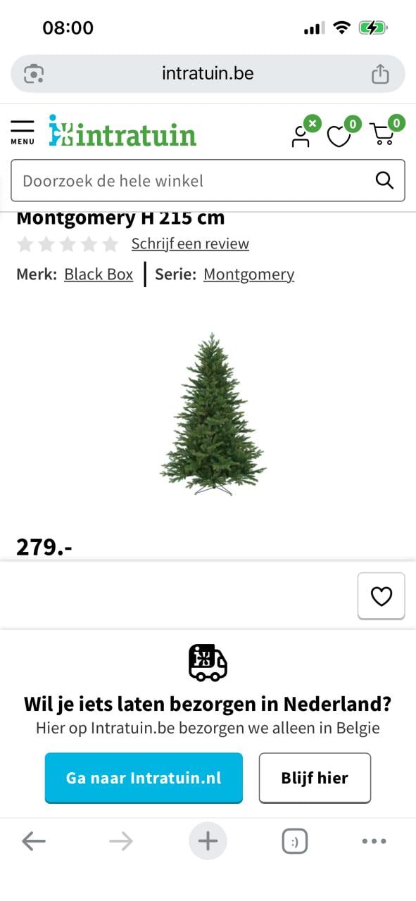 Kerstboom 1.85 m.  afkomstig uit  Intratuin